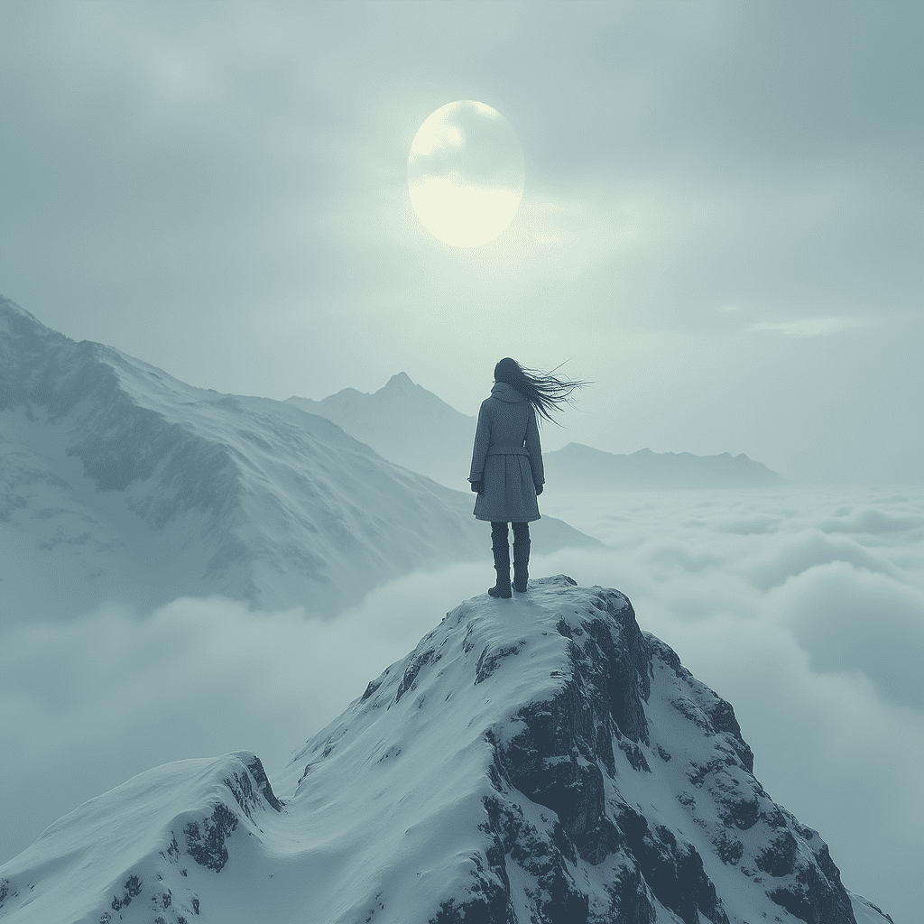 a lonely man against a cold mountain landscape symbolizes the resilience and isolation of the Moon in Capricorn
