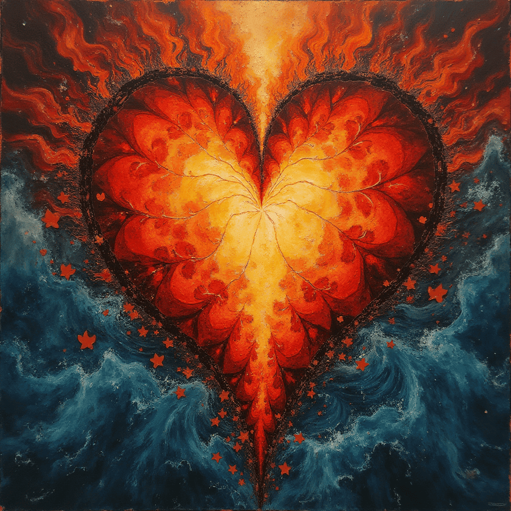 abstract heart of fire and water, a symbol of passion and emotion