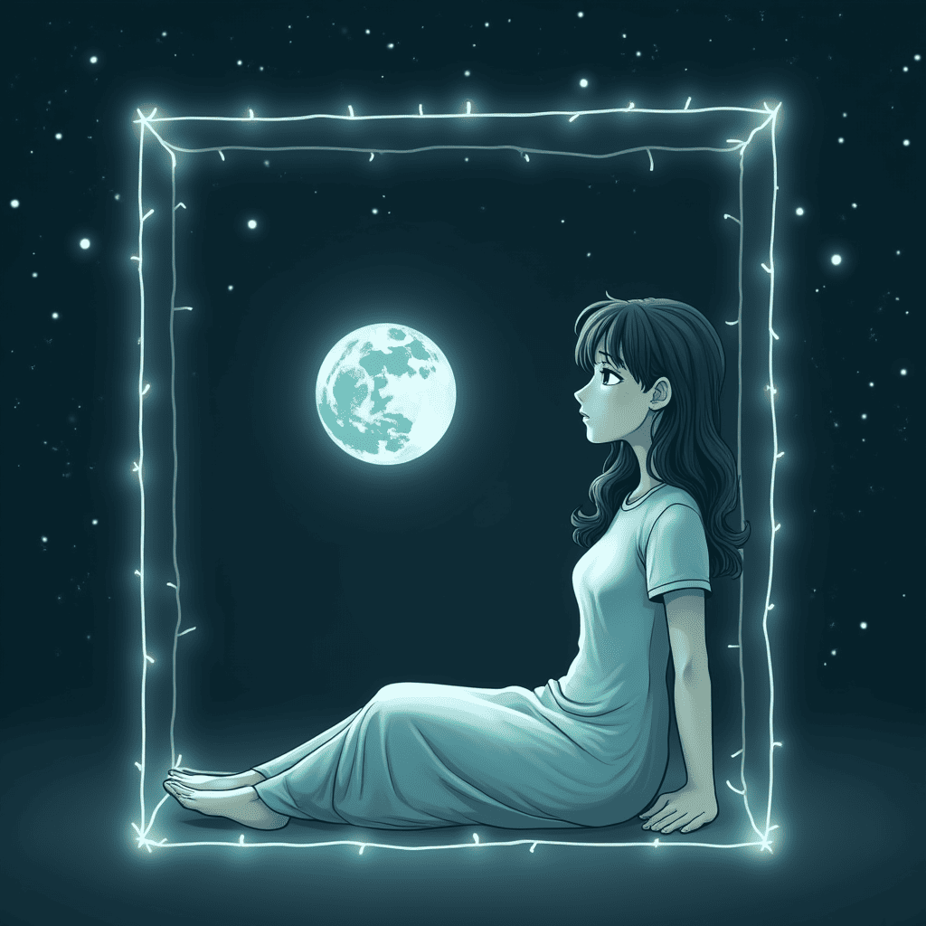 a woman with a pensive look against a starry sky, symbolizing emotional freedom